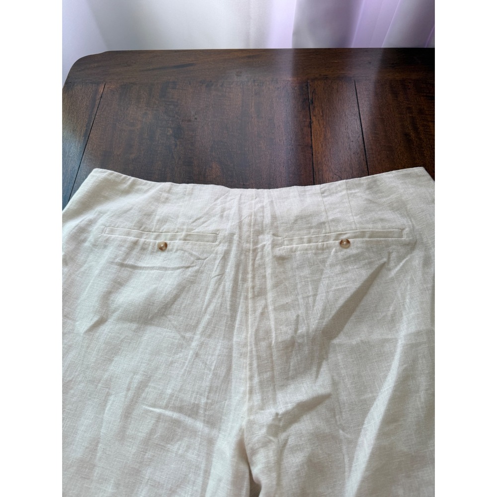 Abercrombie & Fitch Women Cream Linen Blend Crop Pants Size 16 33 Flat Front - Picture 12 of 13